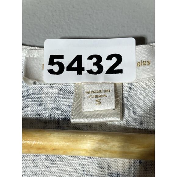 Monteau Linen Blend Faux Wrap Dress Small White Blue Floral Flutter Sleeve Tie - Picture 12 of 12